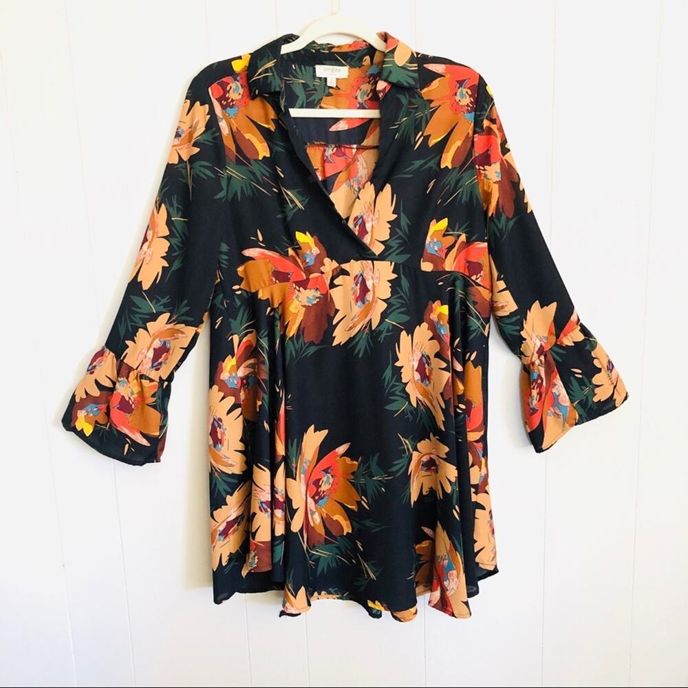 Umgee blue floral sunflower boho swing babydoll dress fall cottagecore small - Picture 2 of 8
